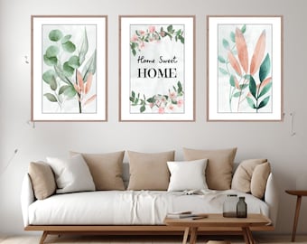 Juego de 3 láminas de eucalipto para pared – Pósteres botánicos de acuarela verde salvia – Decoración minimalista para el hogar – Descarga digital imprimible