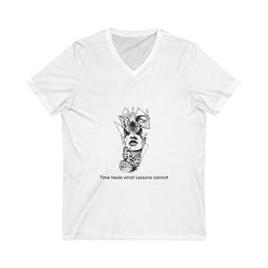 Inspirational V-Neck Tee, Motivational Shirt, Unisex Graphic T-Shirt, Fashionable Gift, Time Heals Quote Tee, Everyday Wear