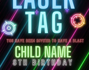 Neon Laser Tag Geburtstagseinladung - Bearbeitbare Party einladen (Digitaler Download)