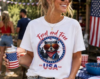 Wild und frei Waschbär Shirt | 4. Juli Trost Farben Tee | USA Shirt | America 250 Feier Shirt | Lustiger Unabhängigkeitstag