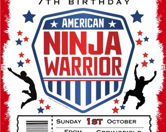 "Geburtstags-Einladung ""Ninja warrior"" - Kinderparty, Fitnessstudio-Thema (Digitaler Download)"