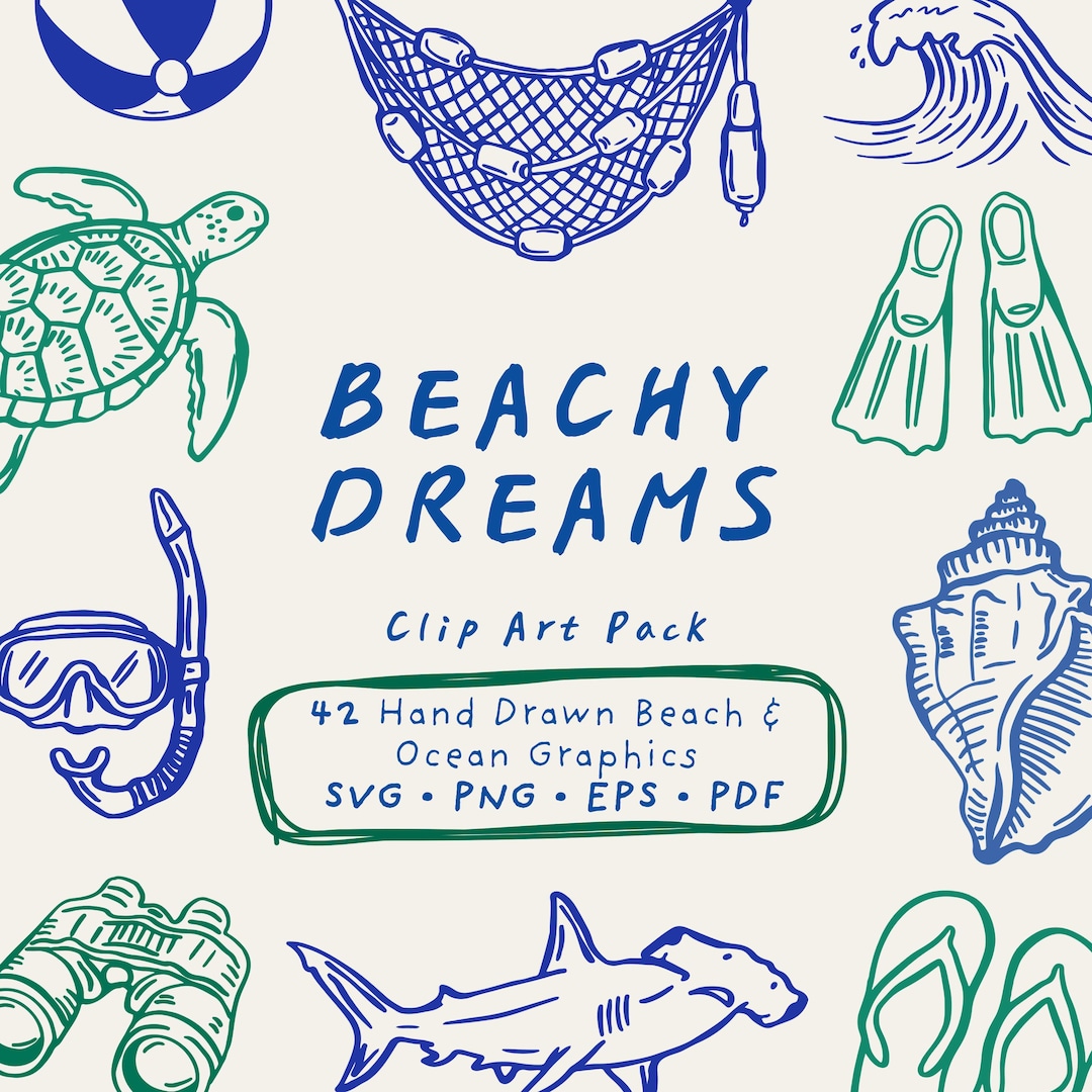 Beachy Graphics Beachy Dreams Hand Drawn Clip Art | Ocean, Summer, Coastal Graphics ...