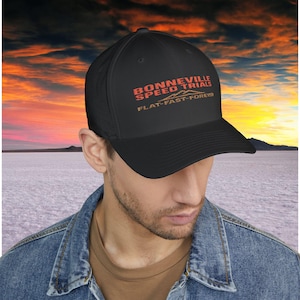 Bonneville Speed Trials Flat Fast Forever Embroidered Cap, Salt Flats Mountain Retro Design, Racing Fans, Sports Gear, Gift for Enthusiasts