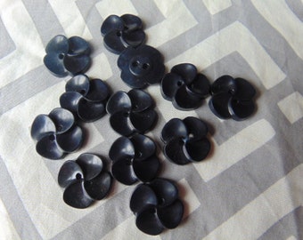 Twelve Black Flower Sew Thru Buttons