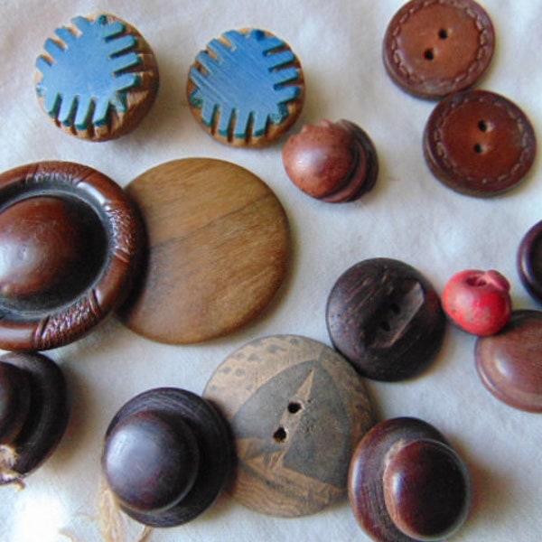 Vintage Wood and Leather Buttons