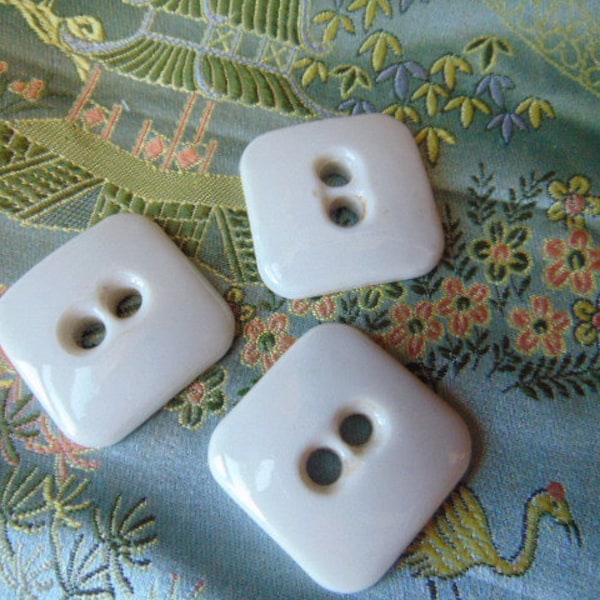 Three Square Antique White China Buttons