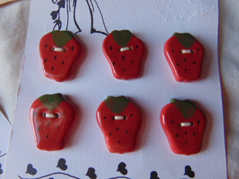 Handmade Ceramic Buttons Cherry Heart Strawberries