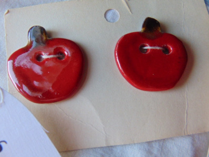 Handmade Ceramic Buttons Cherry Heart Strawberries