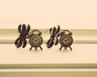 Old fashion alarm clock style earrings