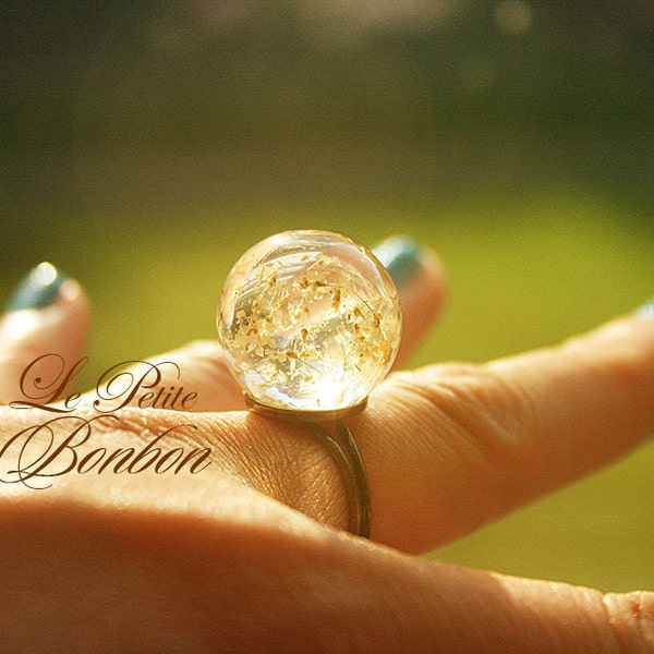 Bague boule de pissenlits pollen séché verre