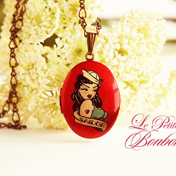 Sailor girl with tatoo pin up pictures Locket necklace