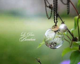 Dandelion make a wish with initial necklace