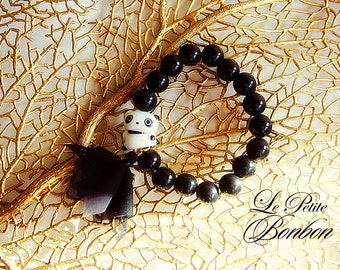 Candy Arm party Panda pompom black bracelet