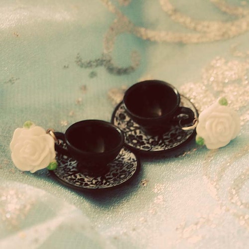 Black and White Tea Party Earrings Etsy