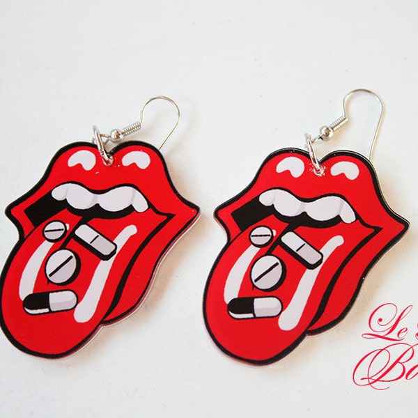 Red lips tounge seflie earrings