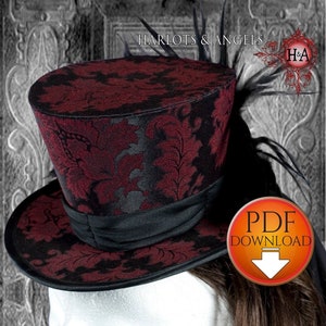 Hat Pattern, Steampunk Top Hat Sewing Pattern, Wedding Hat, Mad hatter Hat PDF Download, NOT Finished Hat image 1