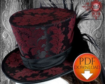 Hat Pattern, Steampunk Top Hat Sewing Pattern, Wedding Hat, Mad hatter Hat PDF Download, NOT Finished Hat!