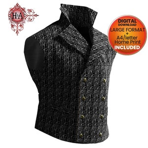 Sweeney Todd Waistcoat - Men&#39;s Vest Sewing Pattern. Digital PDF, Steampunk, Gothic, Wedding, Larp Chest sizes 36&quot;-48&quot; or 92cm to 122cm.