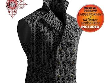 Sweeney Todd Waistcoat _ Vest Sewing pattern. Digital PDF, Steampunk, Gothic, Wedding, Cosplay, Larp Medium sizes 36"-38" -40"-42"