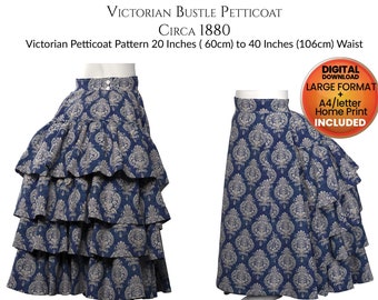 Bustle skirt Sewing Pattern, PDF Download, Victorian petticoat, Overskirt, Western; steampunk; large format plus Letter size