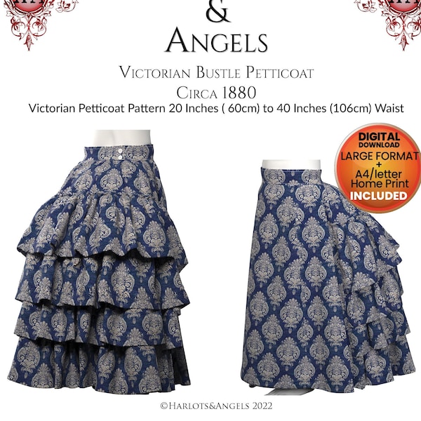 Bustle skirt Sewing Pattern, PDF Download, Victorian petticoat, Overskirt, Western; steampunk; large format plus Letter size