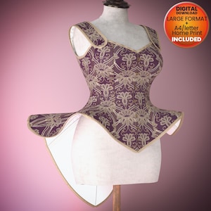 sewing pattern back view of to make elegant evening cosplay ballgown corset in a beautiful rococo Marie Antoinette