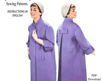 Original Vintage 1958 Winter Coat Sewing Pattern – Mrs Maisel Style – 41 half inch  (104cm) Bust – Pattern No. #675