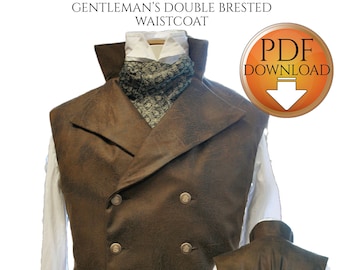 Waistcoat Sewing Pattern, Victorian Vest Digital Download, Steampunk Pattern, Gothic, Mens, Wedding , PDF - for 30" -32"-34" chest