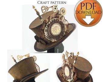 Patrón Steampunk Fácil para Mini Sombrero de Copa, en Cuero o Tela, Acabado Profesional