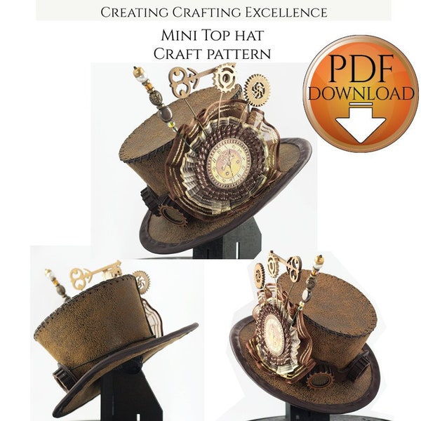 Steampunk Easy Pattern For Mini Top Hat, in Leather or Fabric, Professional Finish