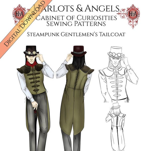 Steampunk Sewing Pattern for Men, Vest Waistcoat Tailcoat. PDF Digital Download