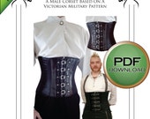 Mens Corset Pattern, Steampunk Cosplay Military Corset Sewing Pattern 28 quot - to 36 quot waists