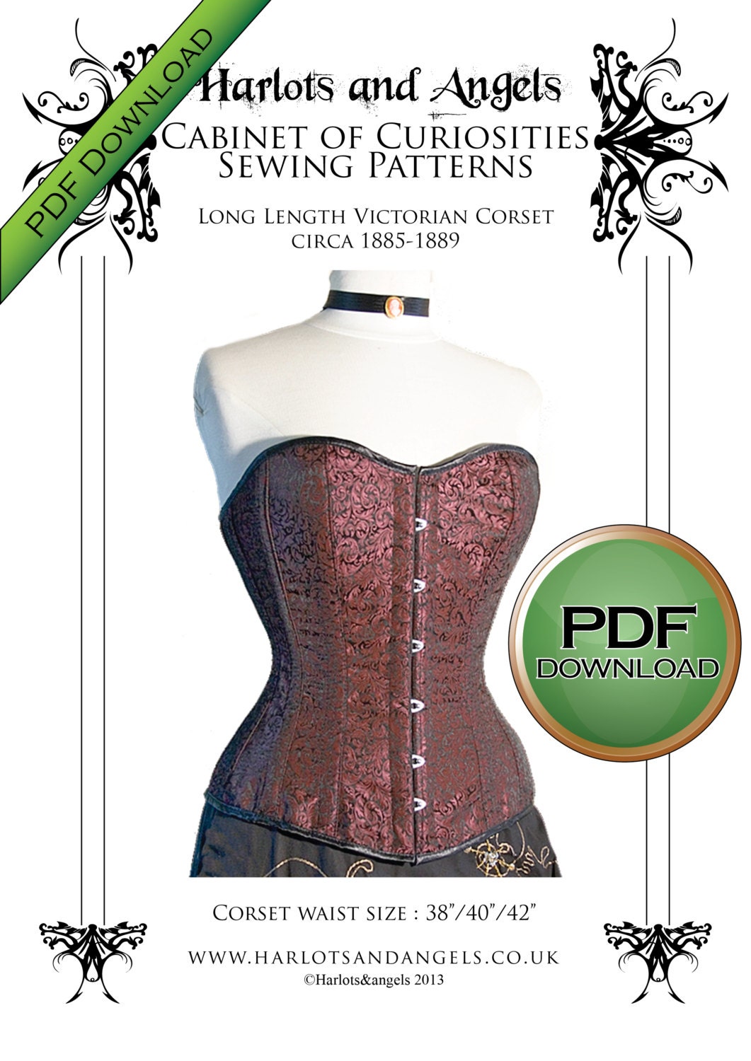 Corset Sewing Pattern, XL Plus Sized to 42 Waist, Pdf Digital