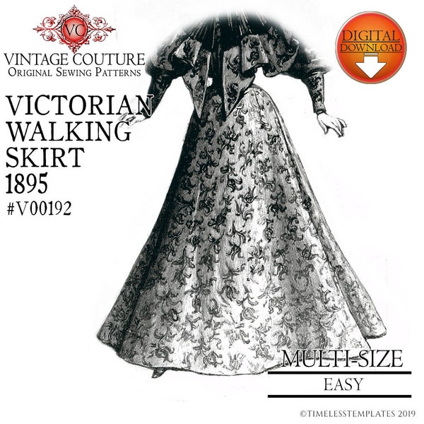 Victorian Skirt Sewing pattern. Steampunk Walking Skirt Pattern, Pdf  Pattern, multi size, Very easy to sew,