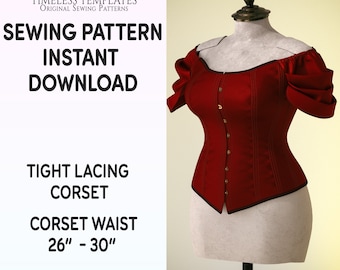 Corset Sewing Pattern   Pdf download, Medium Size, Tight-Lacing, Steel Boned Corset