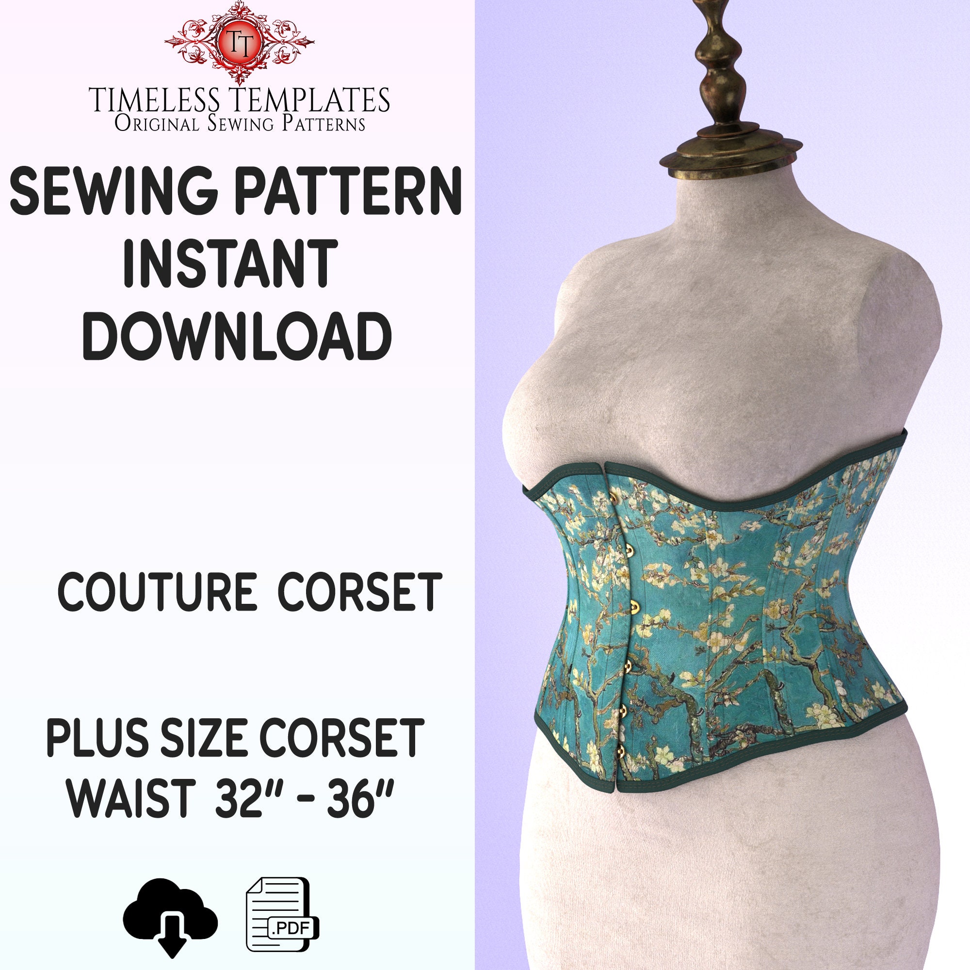 Corset Sewing Pattern, Steampunk Digital Download Large Size 