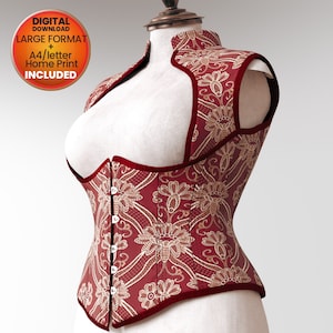 Steampunk Corset Medium Sewing Pattern. High Backed Medium size  PDF Digital Download 26&quot;-28&quot;-30&quot; waists