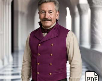 Man's Waistcoat Vest Sewing Pattern. Steampunk, Gothic, wedding, instant PDF download, sizes 36"- 48". Metric 92 to 122cm Chest