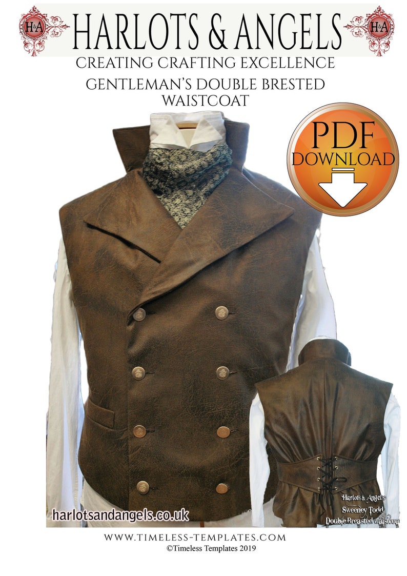 Sewing Pattern XL for Steampunk Vest, Digital Download sizes Below image 1