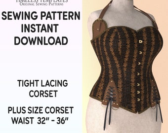 Corset Sewing Pattern,  Large size Perfect to Sew for Pirates & Steampunks, Great Design for Gothic and Larp, Digital Download PDF