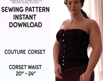 Corset Sewing Pattern,  Small Size, Victorian Steampunk Cosplay Style, PDF Download, Steel boned ForTight lacing,