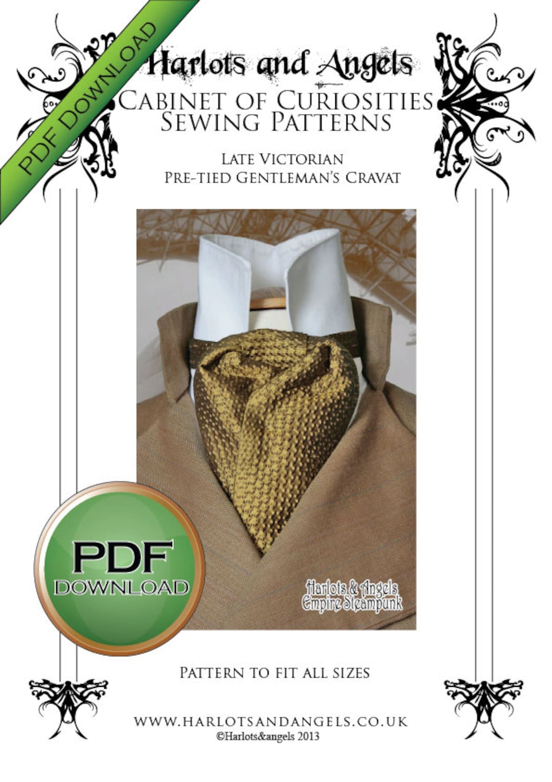 Cravat Neck Tie Sewing Pattern Pdf Download Steampunk 