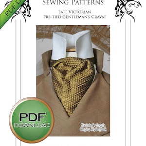 Cravat Neck Tie Sewing Pattern, pdf Download, Steampunk Cosplay, Perfect for weddings and Late Victorian Sherlock Holmes style image 1