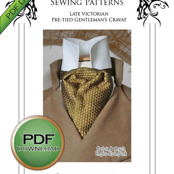 Patrón de costura de corbata de cuello Cravat, Descarga pdf, Cosplay Steampunk, Perfecto para bodas y estilo Sherlock Holmes victoriano tardío