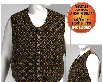 XX Large Gentleman's Fitted Vest Sewing Pattern, PDF Download, Perfect For Victorian, Gothic, Steampunk Cosplay and Wedding Waistcoats