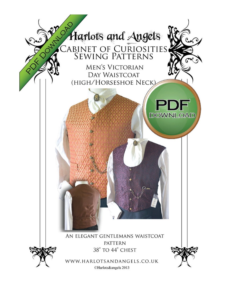 Mens Waistcoat Sewing Pattern, PDF Download, Perfect For Victorian Steampunk Cosplay and Wedding Costumes image 2