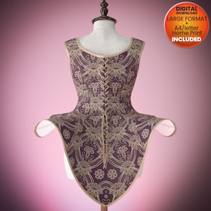 sewing pattern back view of to make elegant evening corset in a beautiful fantasy style