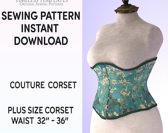 Corset Sewing Pattern, Size Large, Tight-Lacing, Digital PDF, Detailed Picture Tutorials, US women's size  14 -18