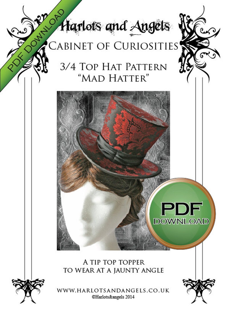 Hat Pattern, Steampunk Top Hat Sewing Pattern, Wedding Hat, Mad hatter Hat PDF Download, NOT Finished Hat image 4