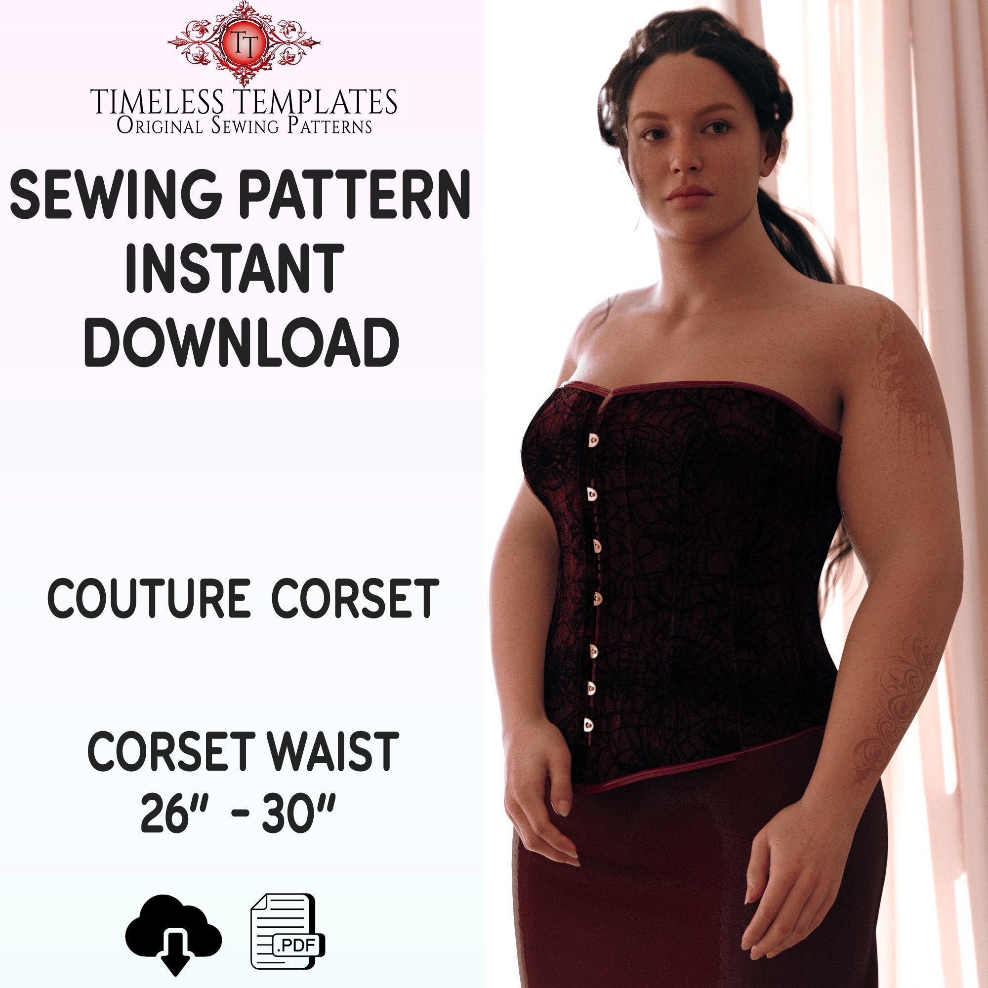 Ruby Sleeved Corset Pattern, Harlots and Angels Steampunk Sewing Patterns, Steampunk, Haberdashery & Misc